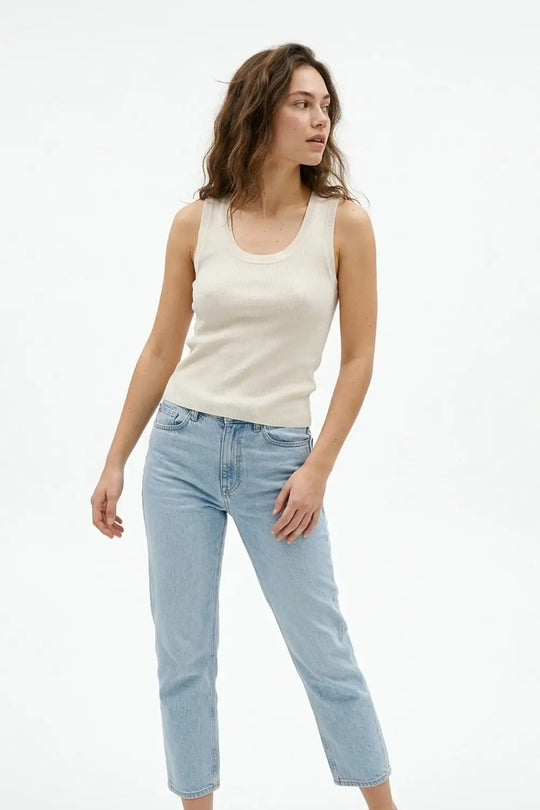 Beige Ribbed Knit Tank Top for Layering - One Size / Beige