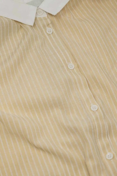 Beige shirt with short sleeves and vertical stripes - Shirts