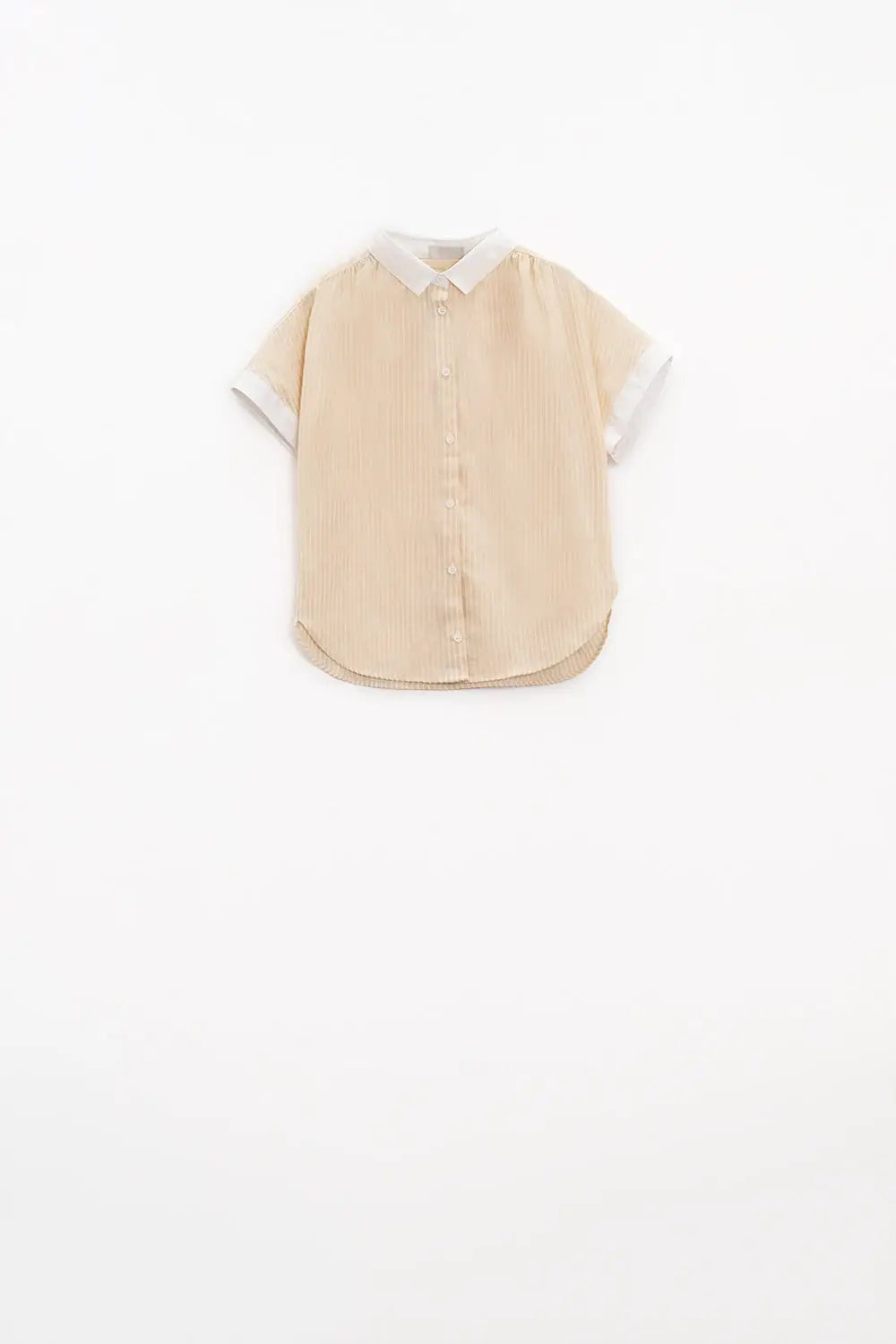 Beige shirt with short sleeves and vertical stripes - Shirts