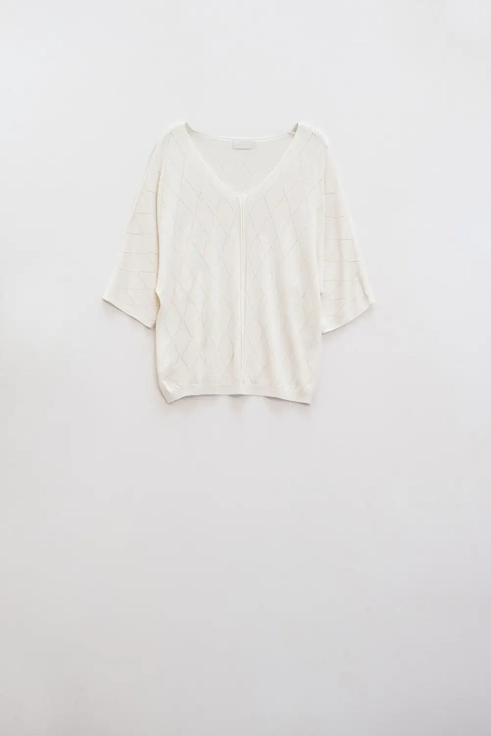 Beige Short Sleeve Sweater With Argyle Pattern - One Size / Beige - Sweaters