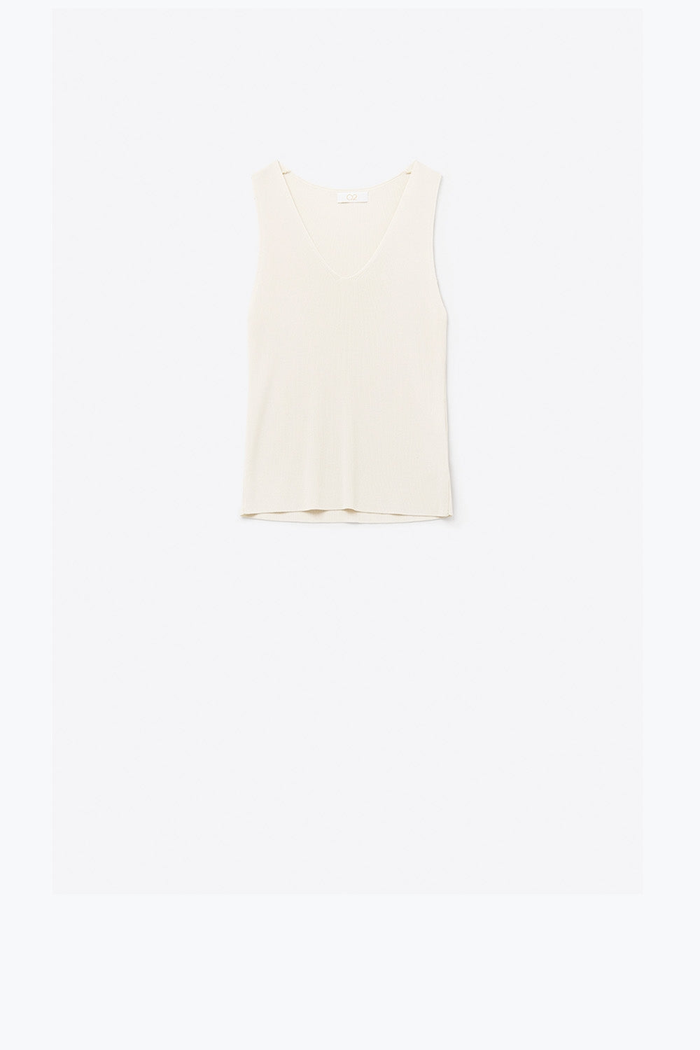 Beige sleeveless fine knitted top With V-Neck