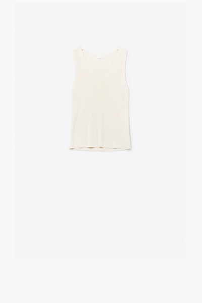Beige sleeveless fine knitted top With V-Neck