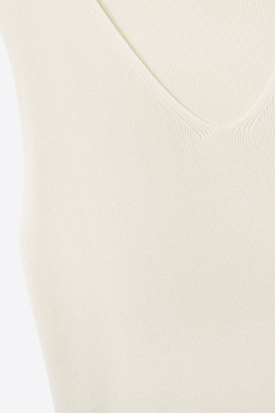 Beige sleeveless fine knitted top With V-Neck
