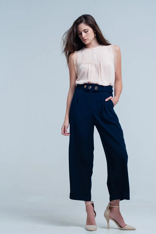 Beige sleeveless top with lace details - Shirts