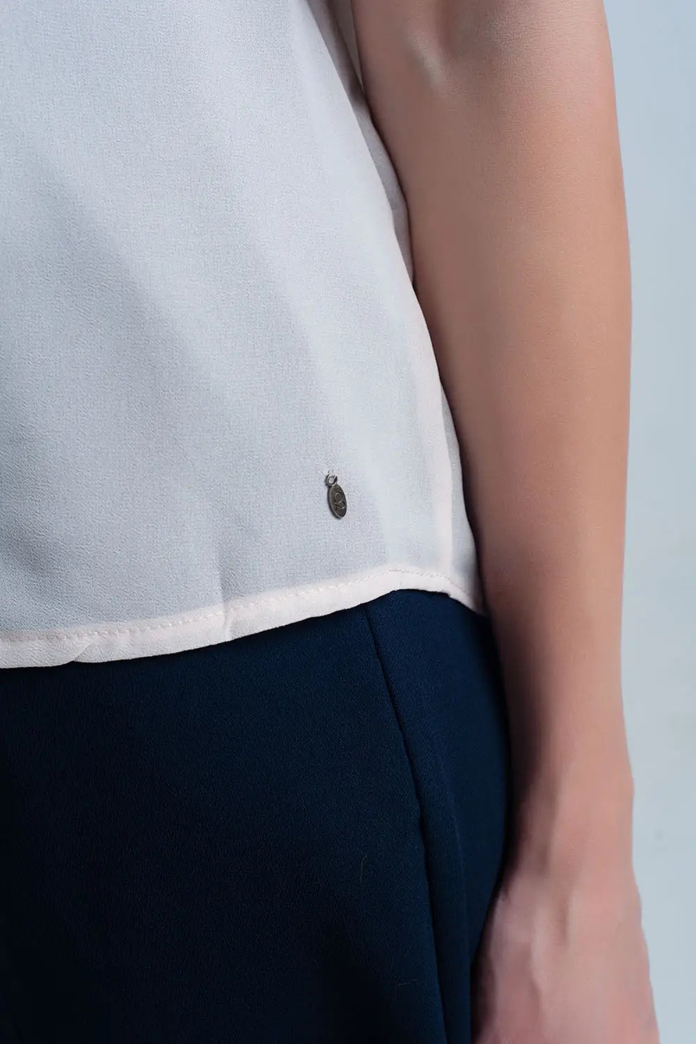 Beige sleeveless top with lace details - Shirts