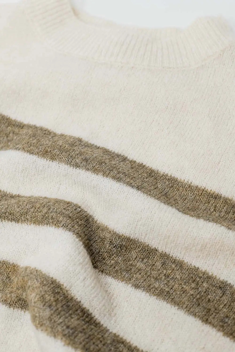 Beige soft knit sweater with camel stripes - Sweaters
