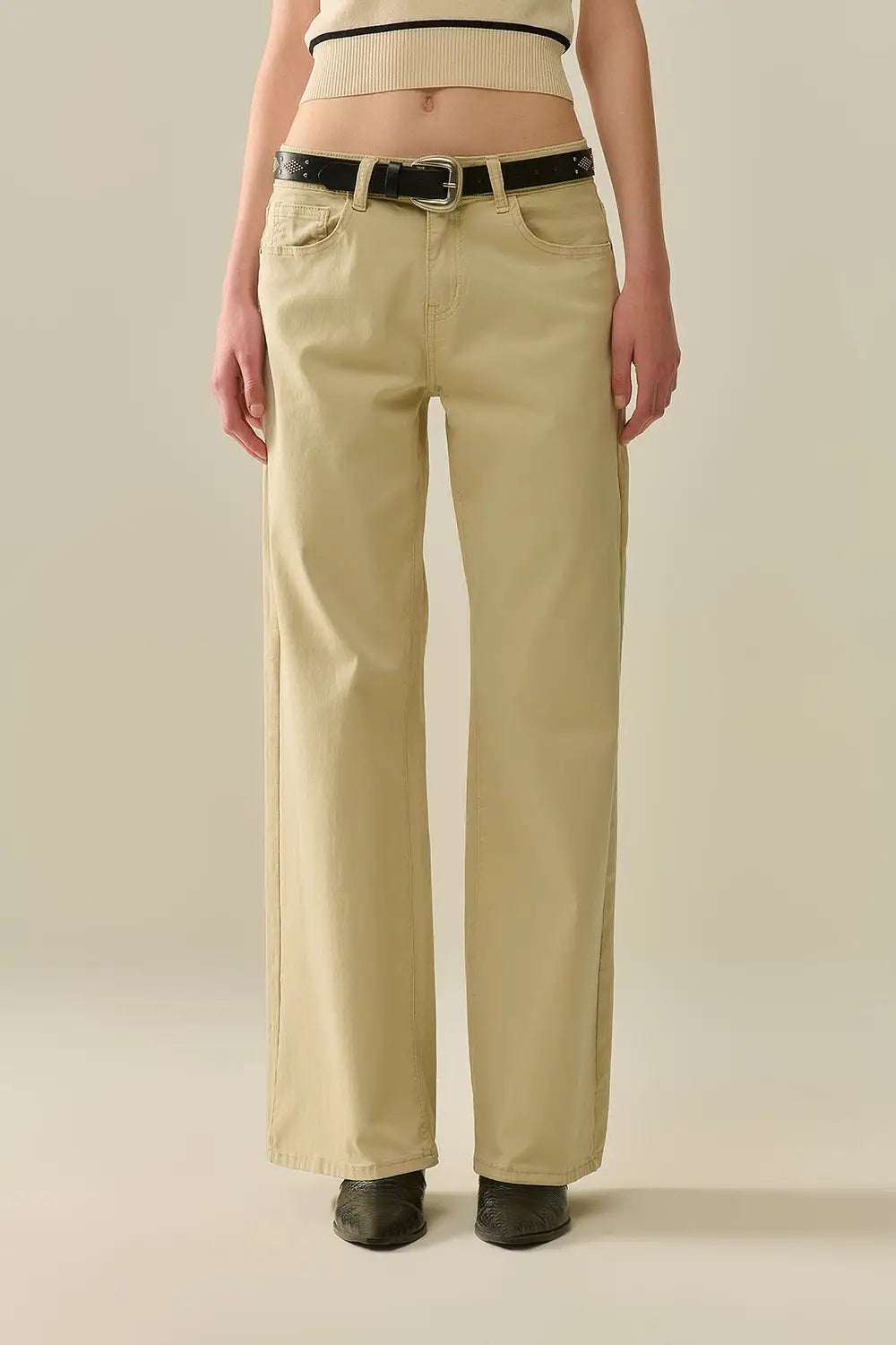 Q2 Beige Straight Pants wide leg