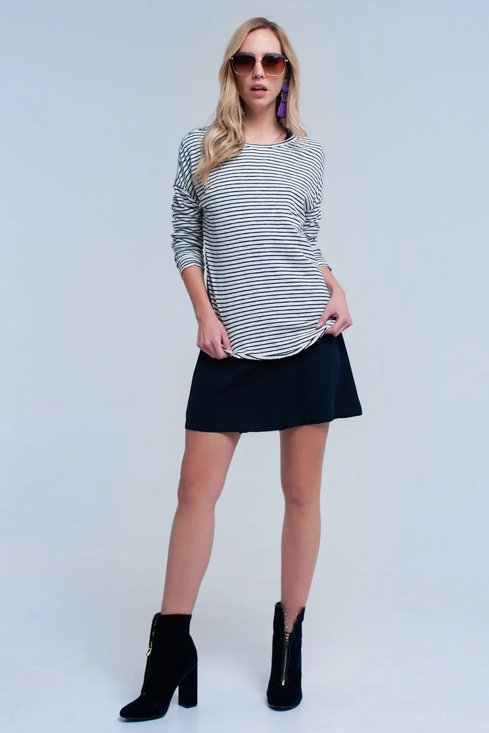 Navy striped asymmetric sweater - Sweaters