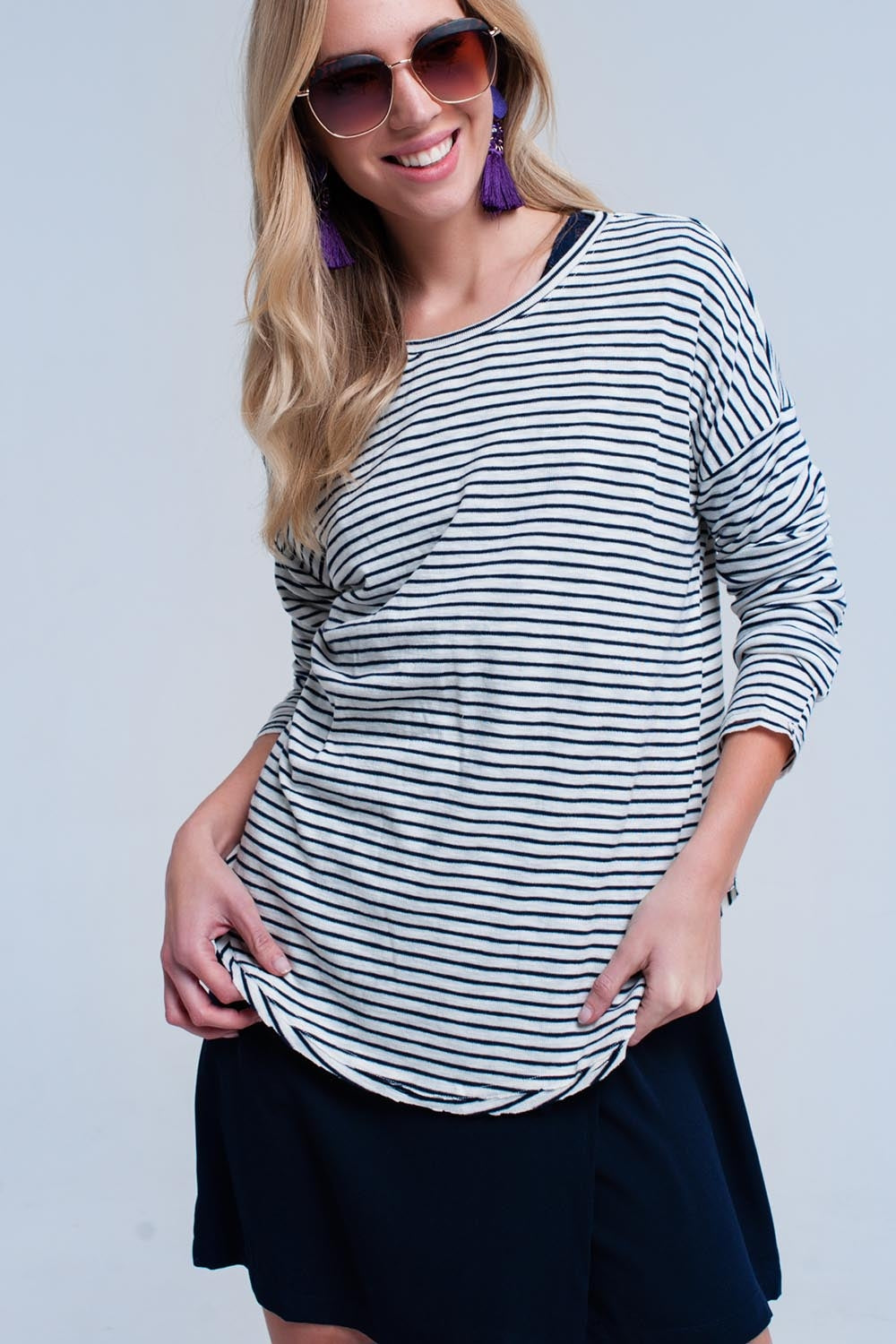 Q2 Navy striped asymmetric sweater