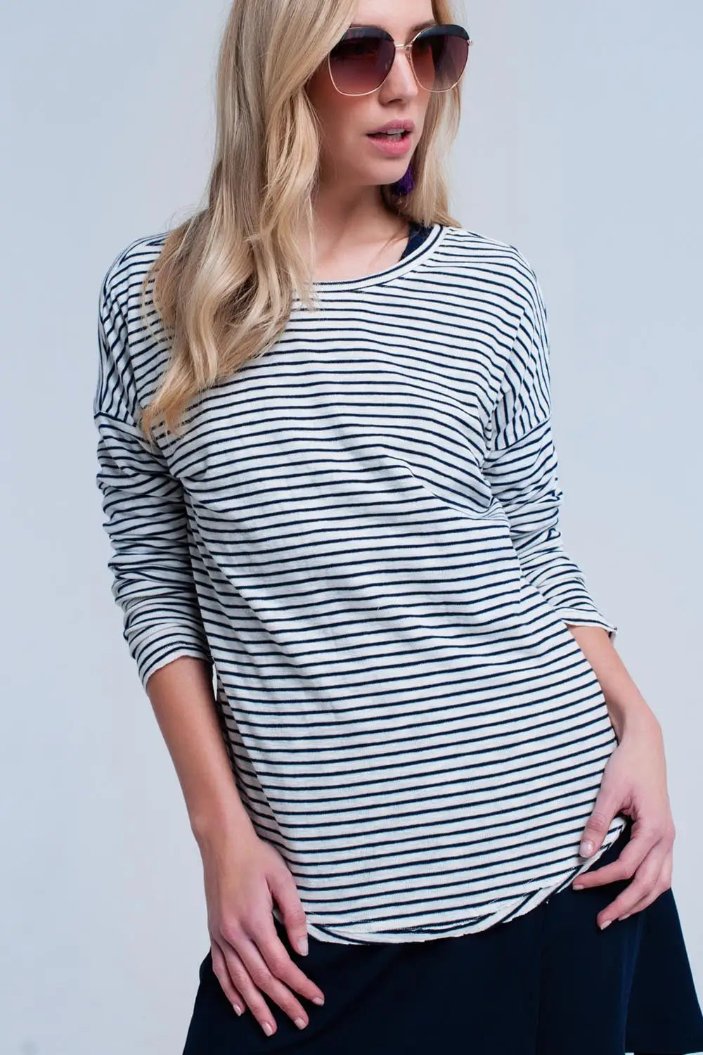 Navy striped asymmetric sweater - Sweaters