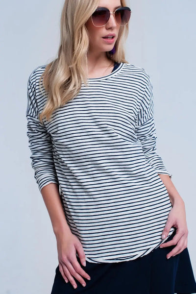 Navy striped asymmetric sweater - Sweaters