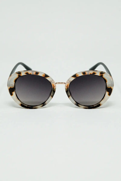 Q2 Beige Sunset Spot Oval Shaped Sunglasses