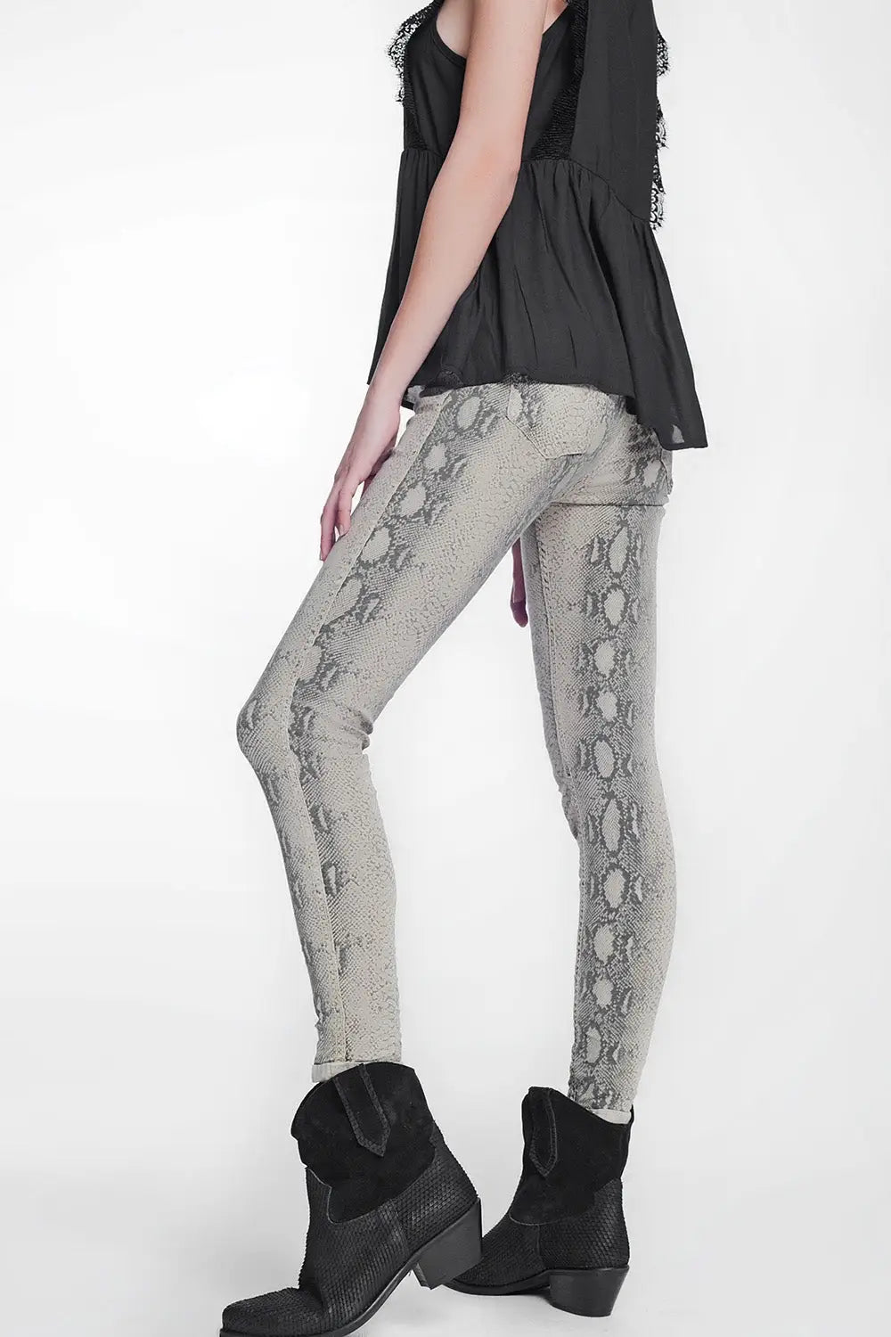 beige super skinny reversible pants with snake print - Jeans