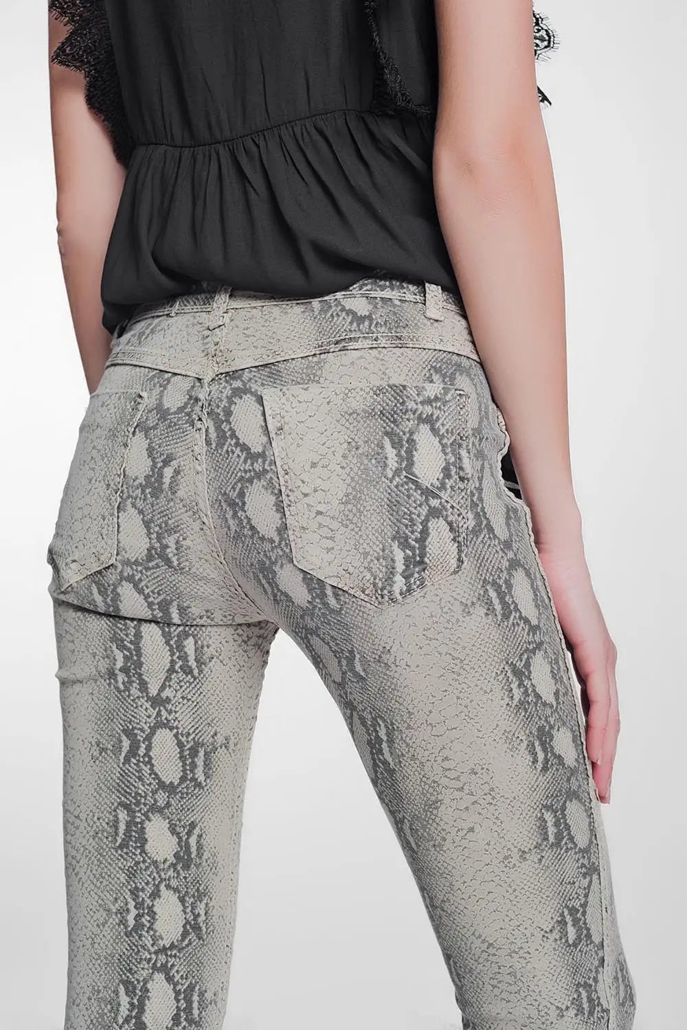 beige super skinny reversible pants with snake print - Jeans