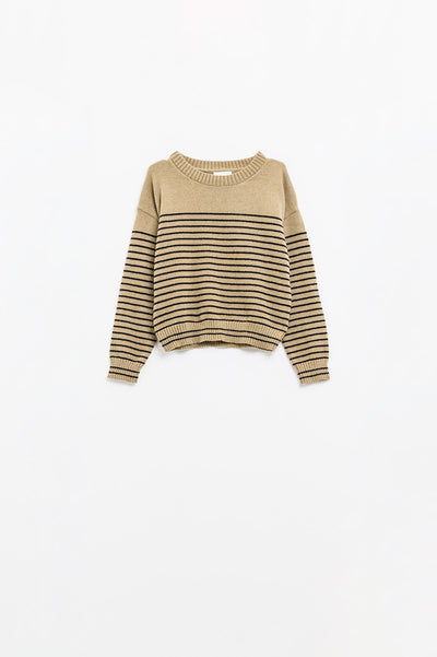Q2 Beige sweater with black stripes and boat neck