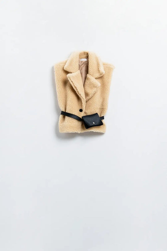 Q2 Beige teddy vest with button closure