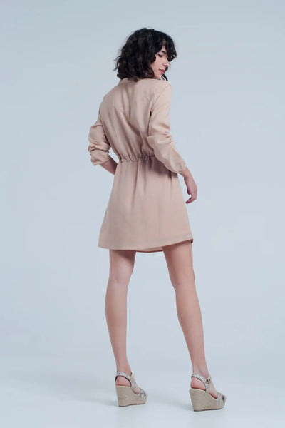 Beige tie waist shirt mini dress - Dresses