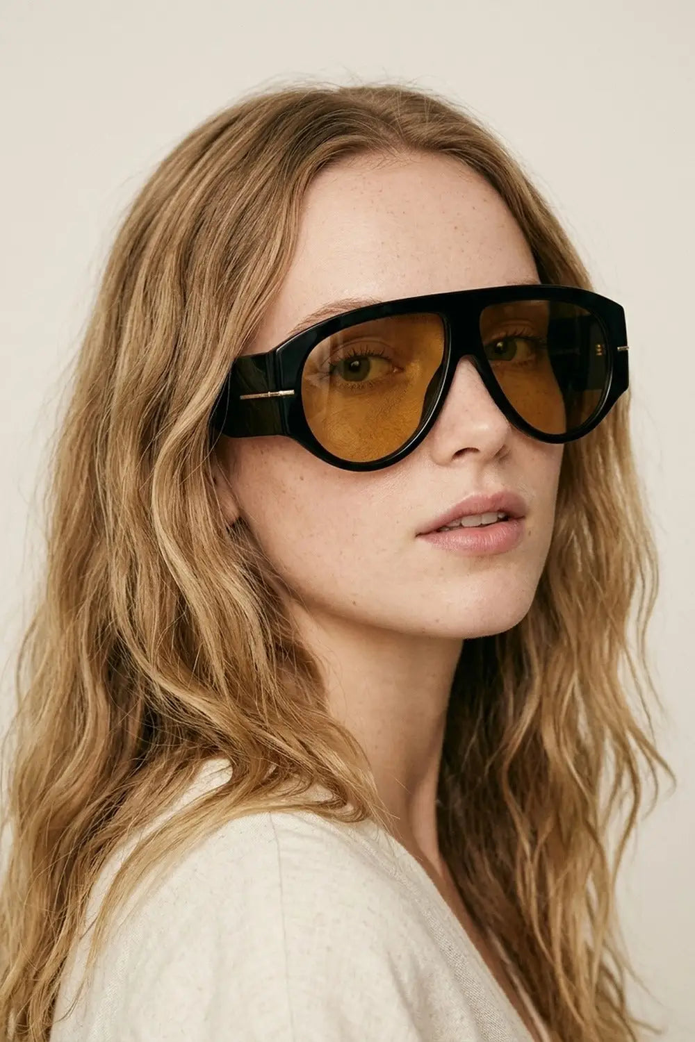 Beige Tortoiseshell Print Chunky Frame Wide Visor Sunglasses - One Size / Beige