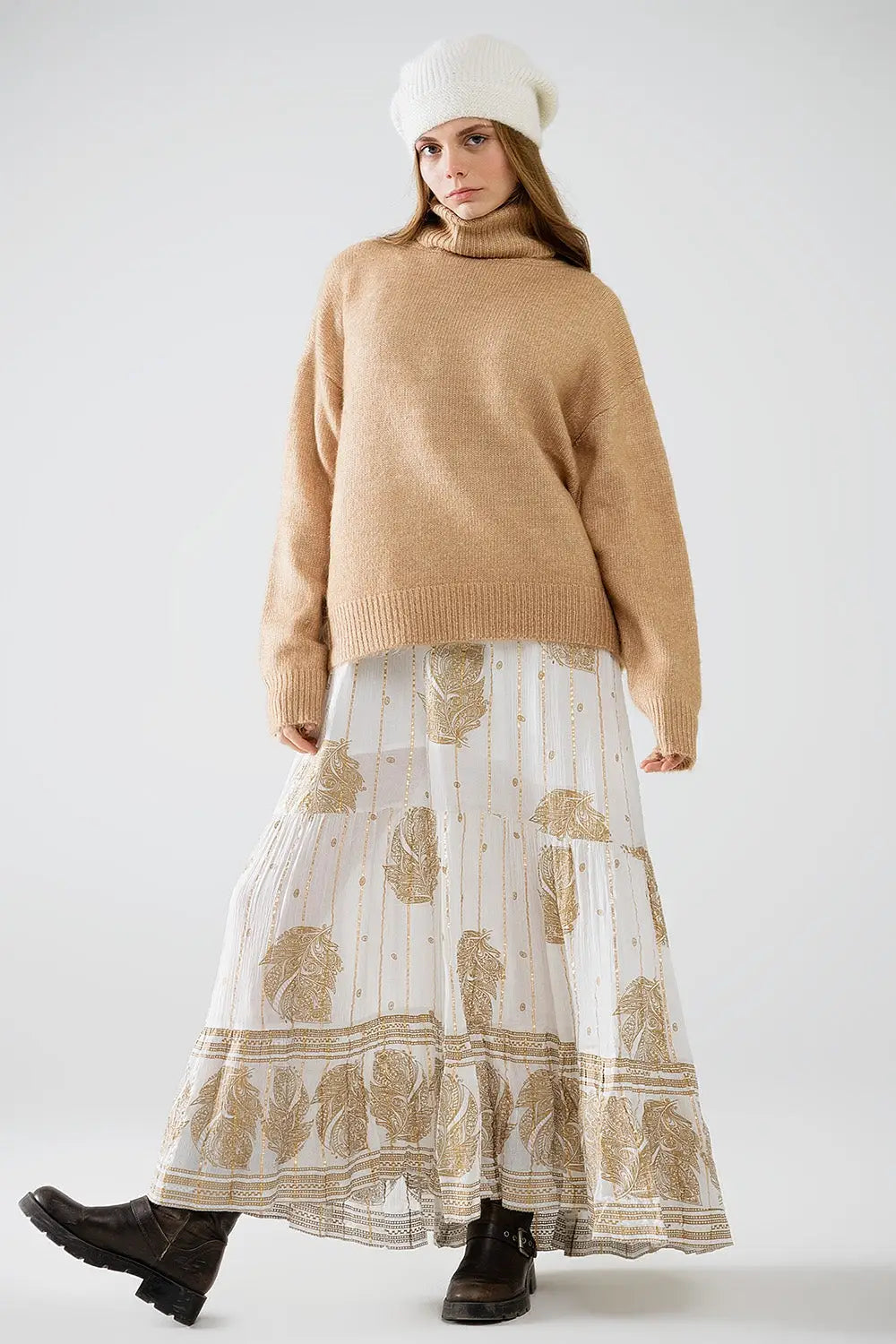 Beige turtleneck jumper with dropped sleeves - Sweaters