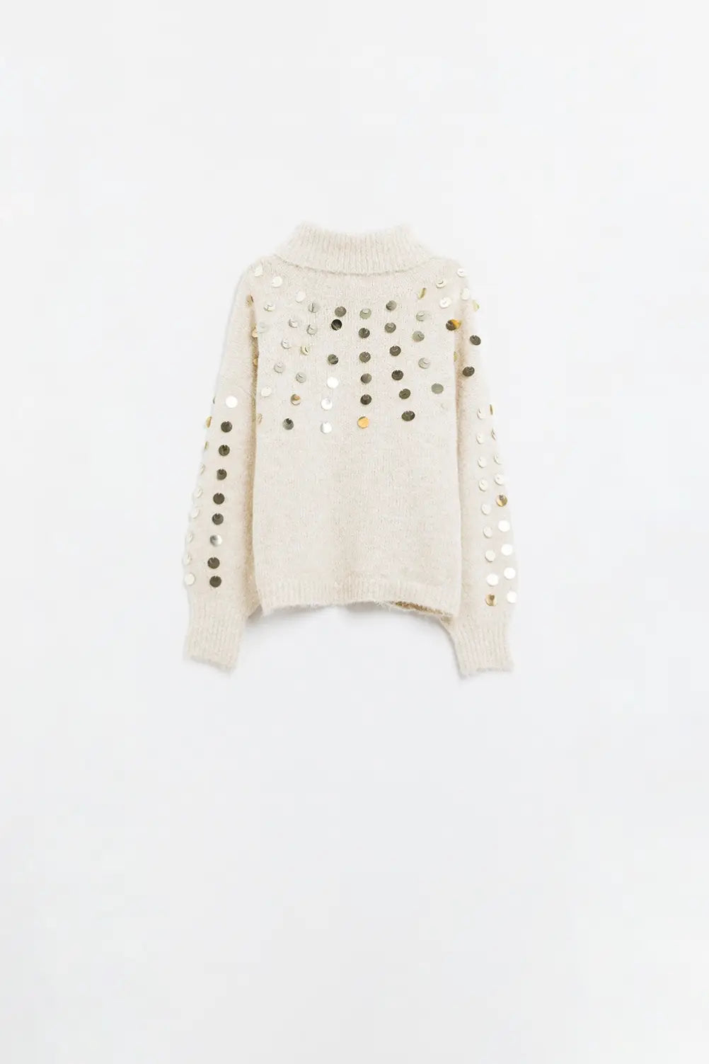 Q2 Beige turtleneck sweater with sequin details