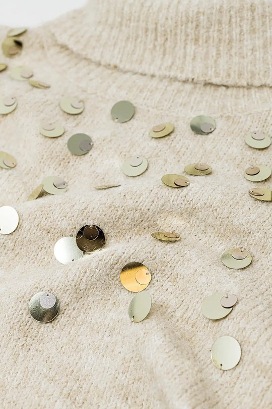 Beige turtleneck sweater with sequin details - One Size / Beige - Sweaters