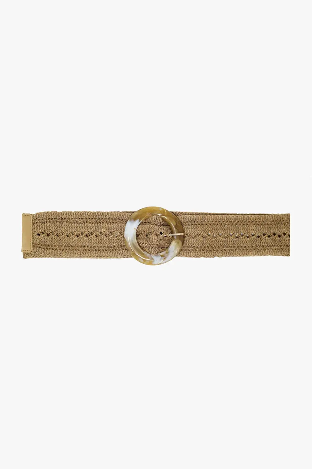 Q2 Beige woven belt with round buckle with marble effect
