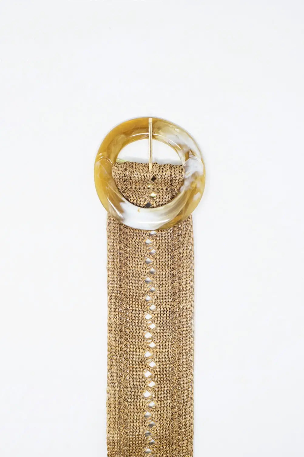 Beige woven belt with round buckle with marble effect - One Size / Brown - Accesory