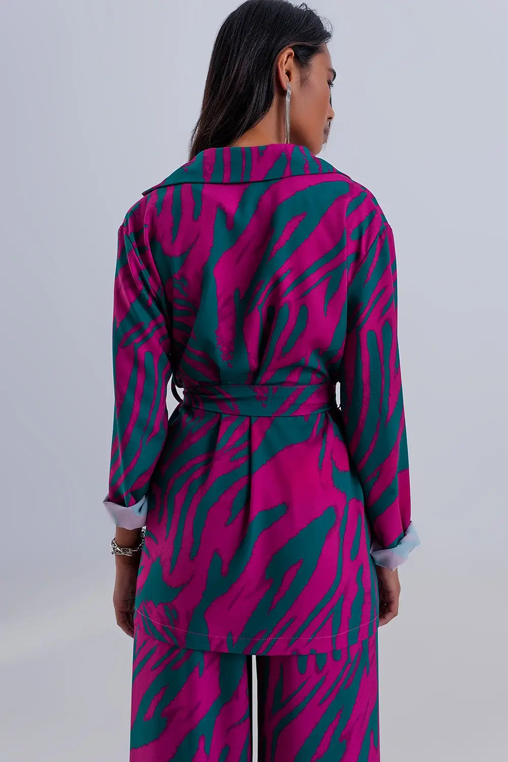 Belted blazer in green animal print - Coats and Jackets