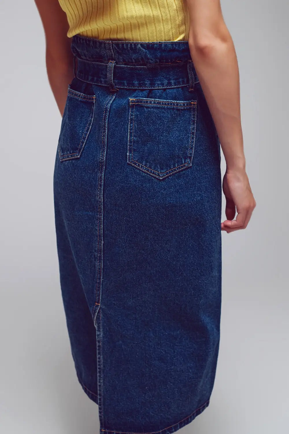 belted buttoned denim maxi skirt - Skirts