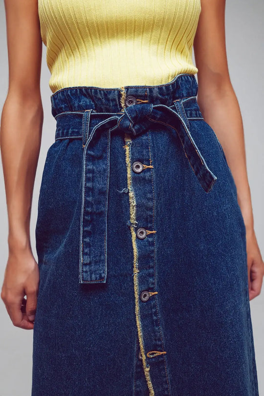 belted buttoned denim maxi skirt - Skirts