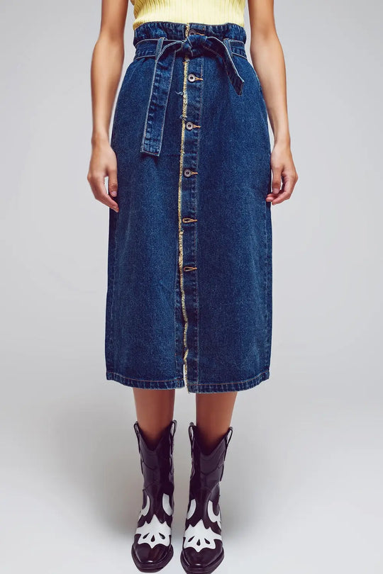 belted buttoned denim maxi skirt - Skirts