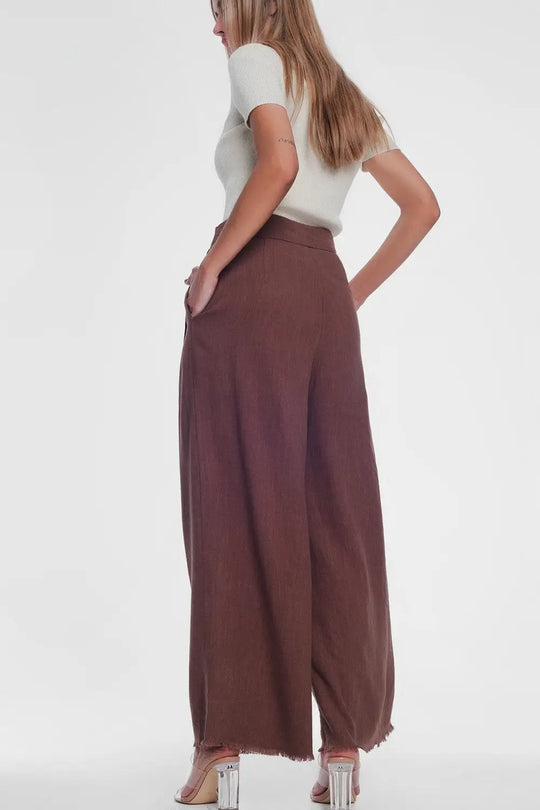 belted high waist wideleg trouser in brown - Pants