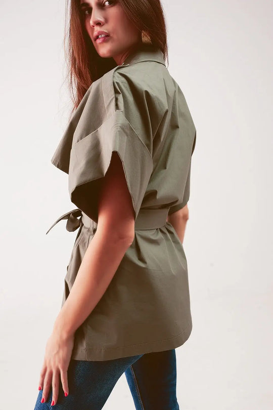 Belted jacket with drop shoulder in khaki - Coats and Jackets