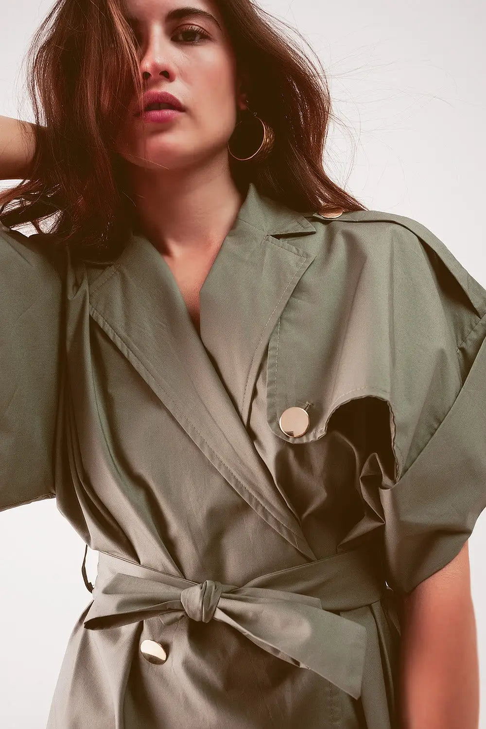 Belted jacket with drop shoulder in khaki - Coats and Jackets