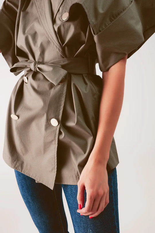 Belted jacket with drop shoulder in khaki - Coats and Jackets
