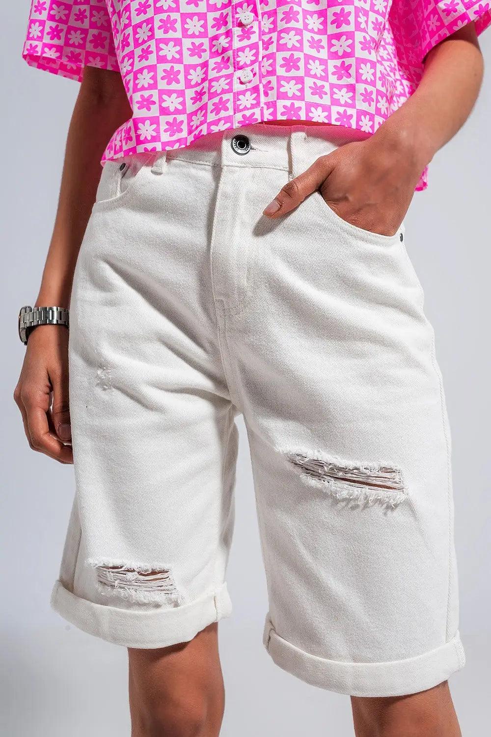 Bermuda en jean Blanc - Pantalons