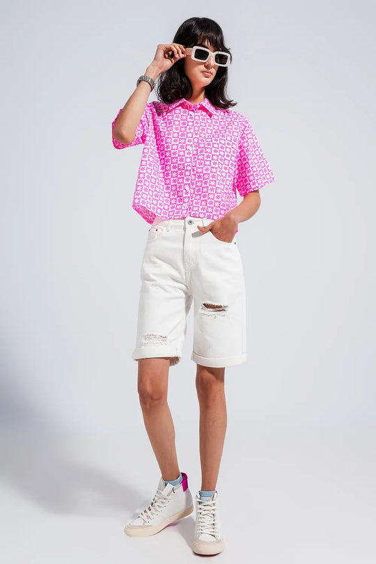Bermuda en jean Blanc - Pantalons