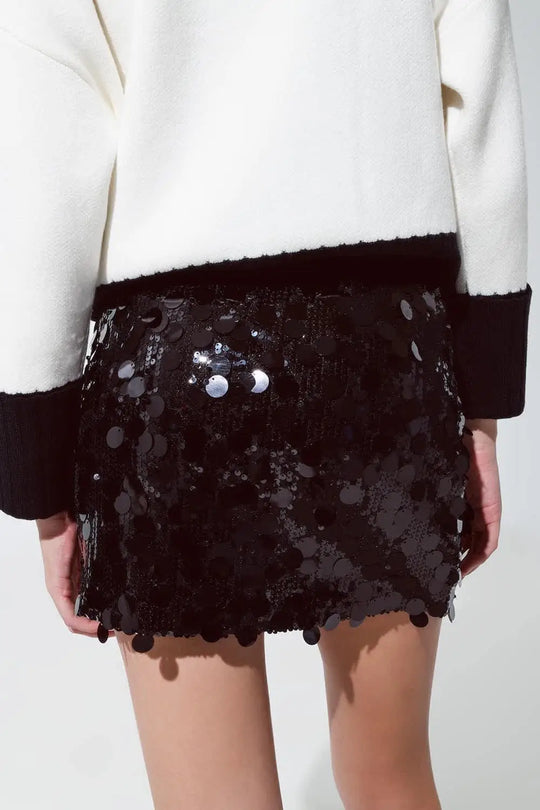 Big Sequin Mini Skirt in Black - Skirts