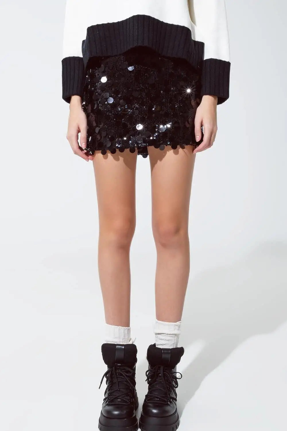 Big Sequin Mini Skirt in Black - Skirts