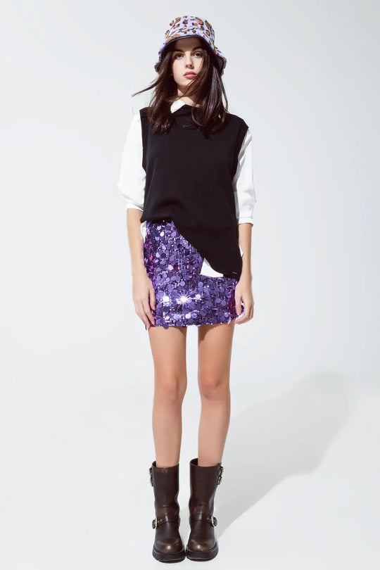 Big sequin mini skirt in purple - Skirts