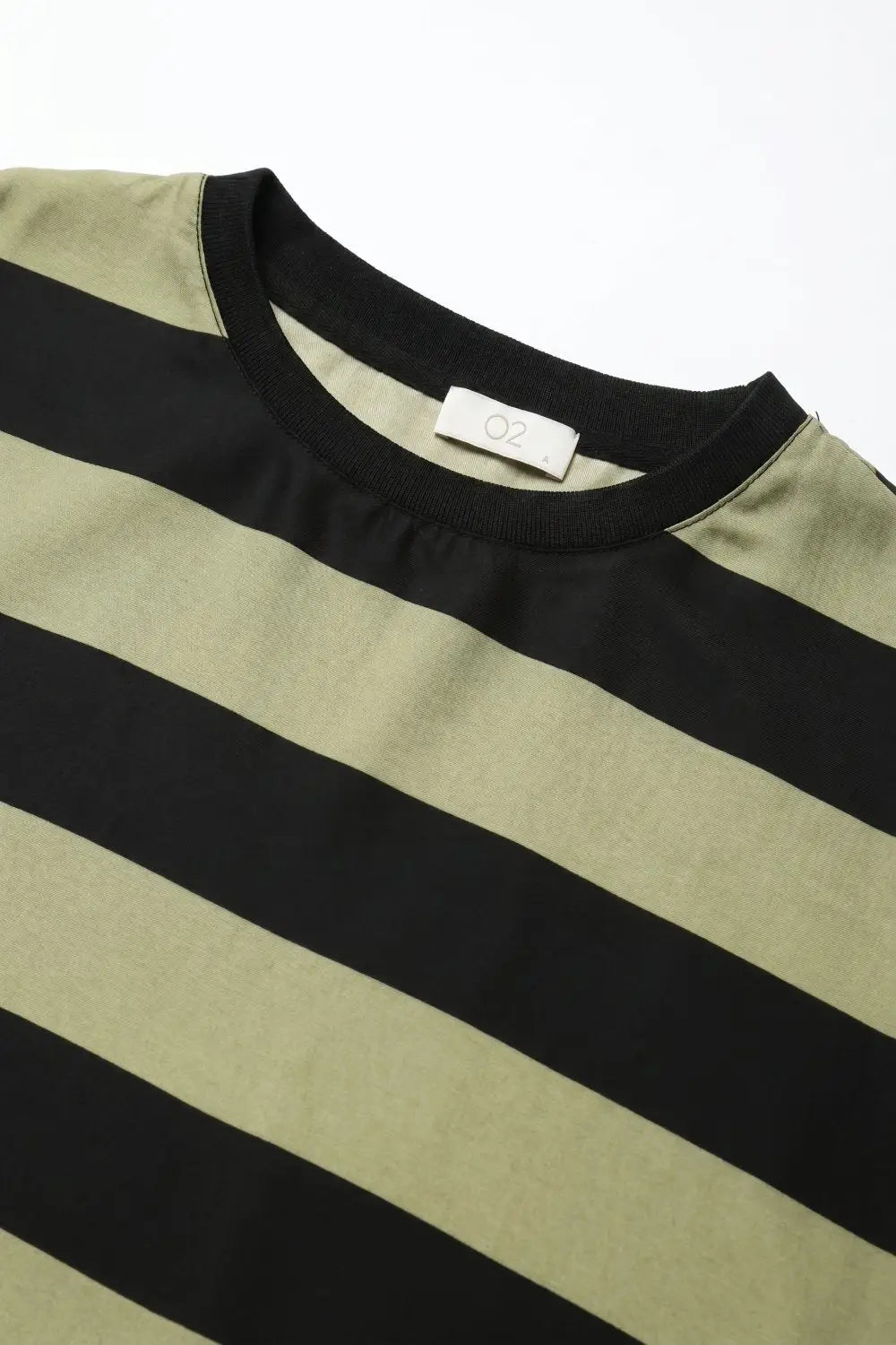 Black and Olive Green Stripe T-Shirt in satin fabric - Tops