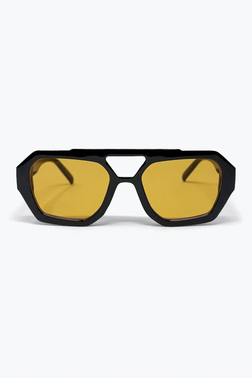 Q2 Black and Yellow Black Frame Yellow Lens Oversize Sunglasses