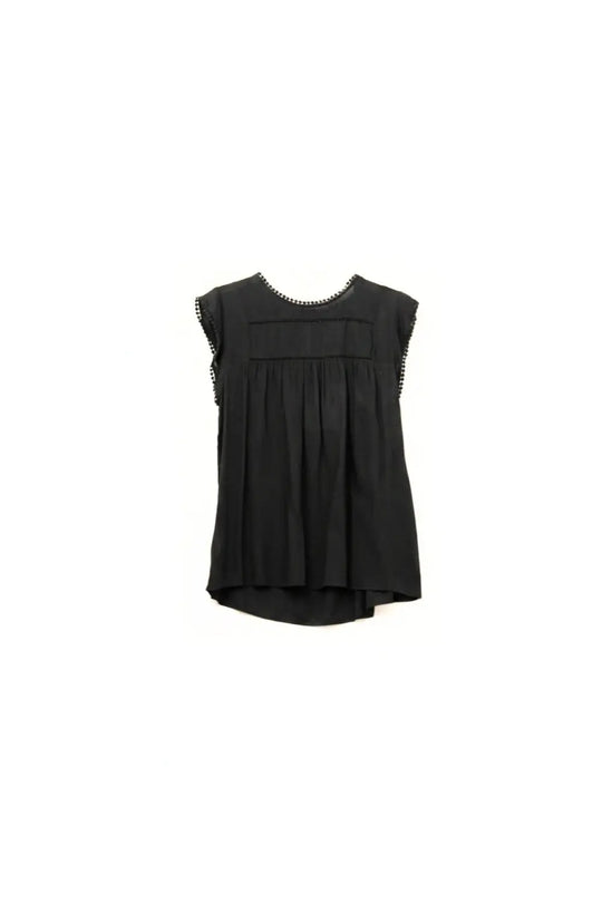 Black Asymmetrical Shirt with Pom Pom Details - One Size / Black - Shirts