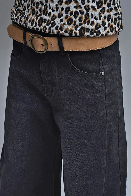 Black Barrel Jeans With Side Seam Detail - Jeans