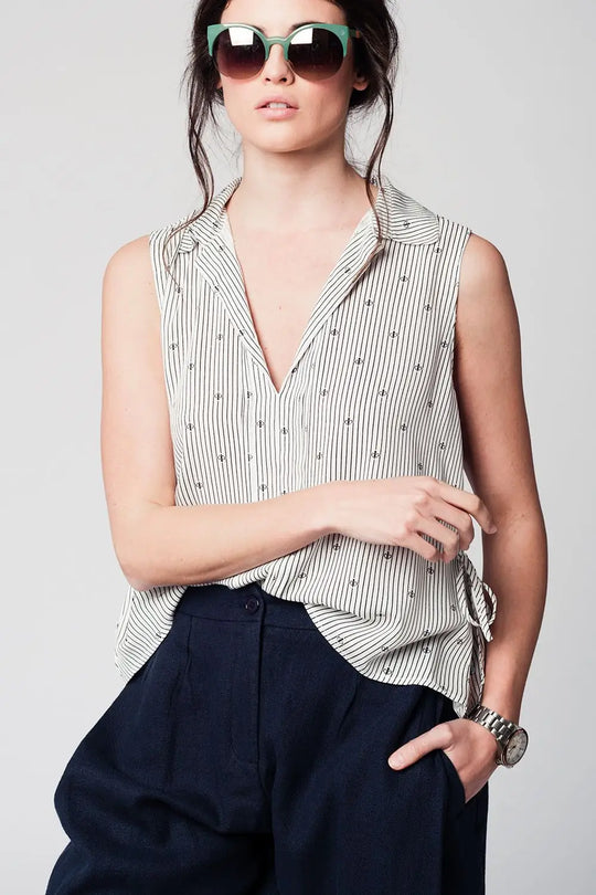 Black blouse with navy sailor design - Shirts