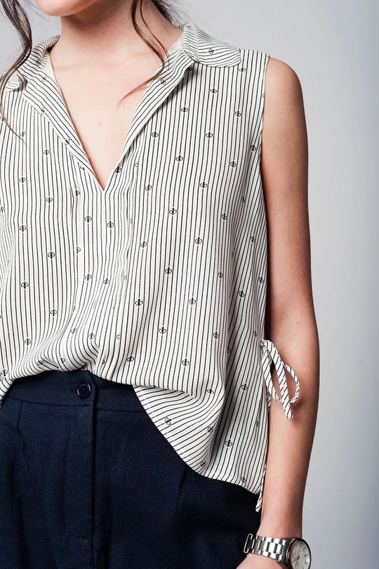 Black blouse with navy sailor design - Shirts