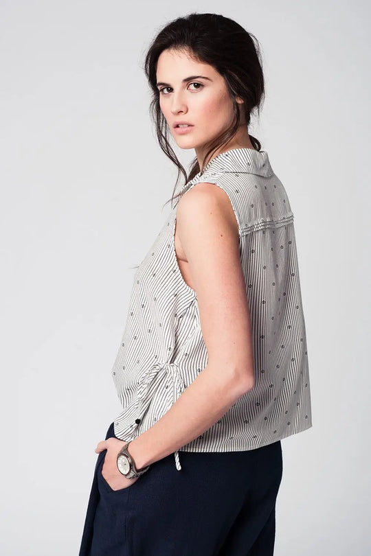 Black blouse with navy sailor design - Shirts