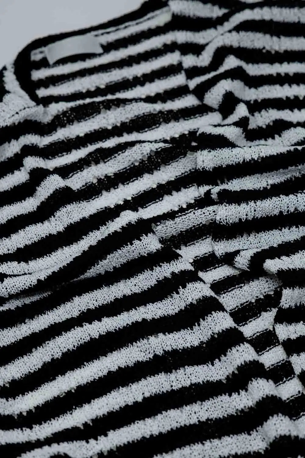 Black Boho Style Cardigan With Stripes Pointelle Knit and Fringe Details - One Size / Black - Sweaters