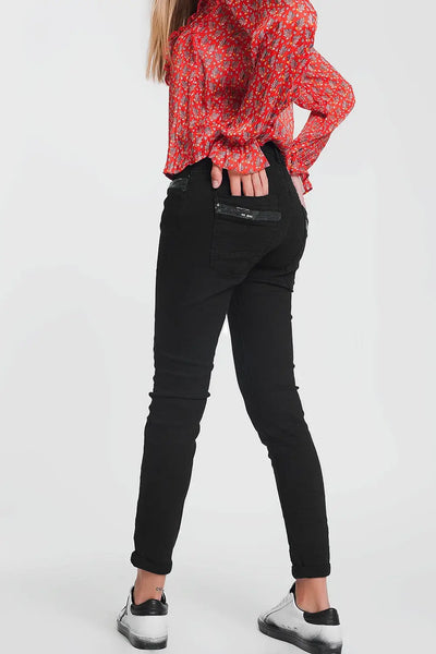 Black boyfriend pants with sequin pocket detail - Jeans