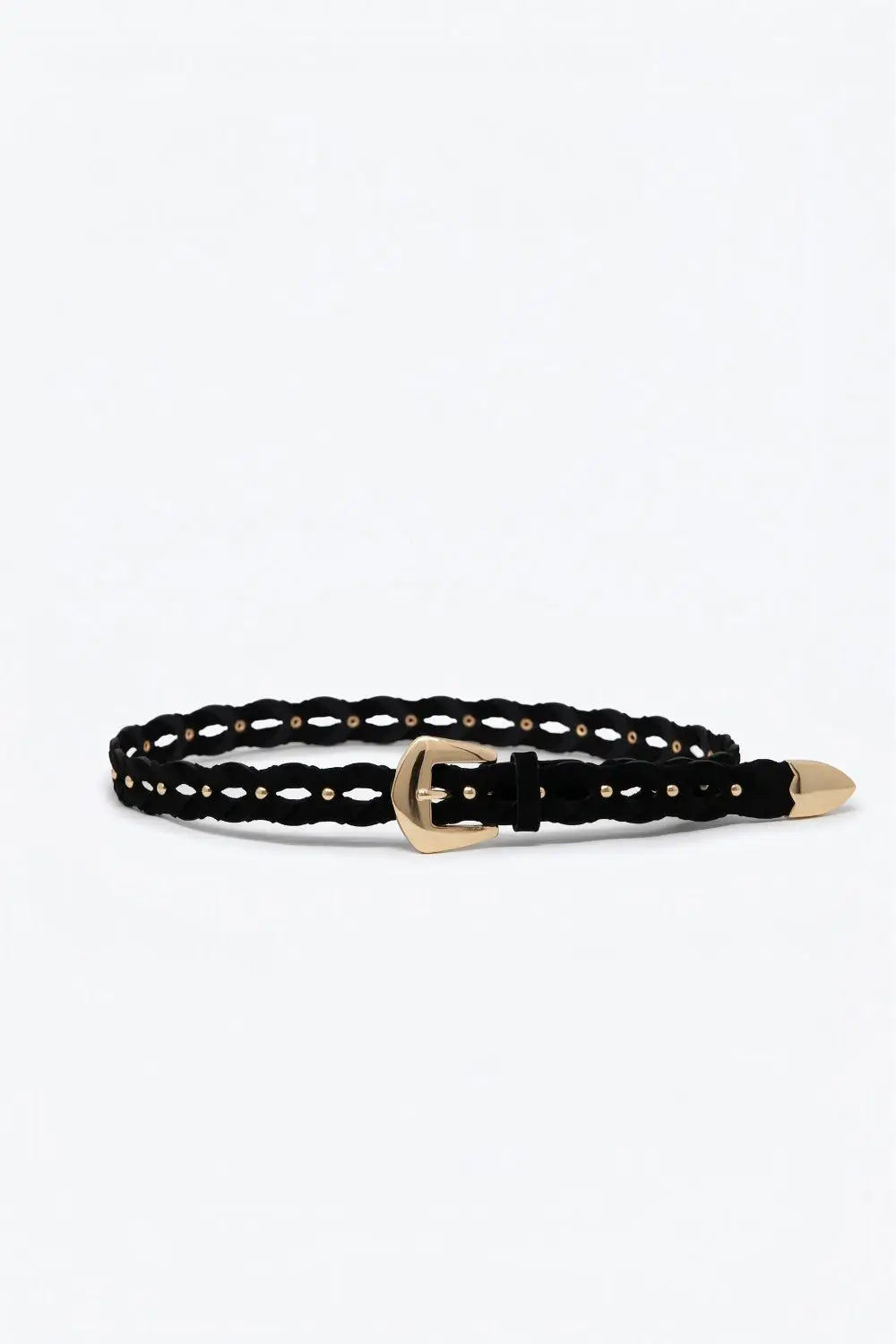 Q2 Black Braided Faux Suede Gold Buckle Waist Belt Accessory